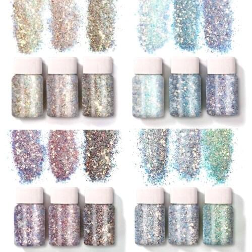 12 Colors Holographic Chunky Glitter Sequins DIY Crafts Flakes for Face Body Eye Hair Nail Decoration