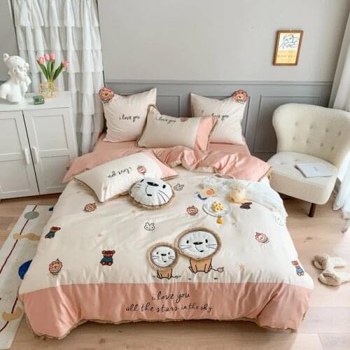2020 Luxury Egypt Cotton Cartoon Lion Bedding Set Embroidery tassels Duvet Cover Bed Sheet Pillowcases Twin Queen King Size