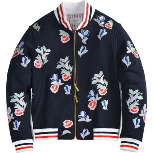 2021 Fashion TB THOM Brand Hip Hop Clothing Flower Embroidery Striped Jacket Men Casual Sportswear Coat Baseball Uniform