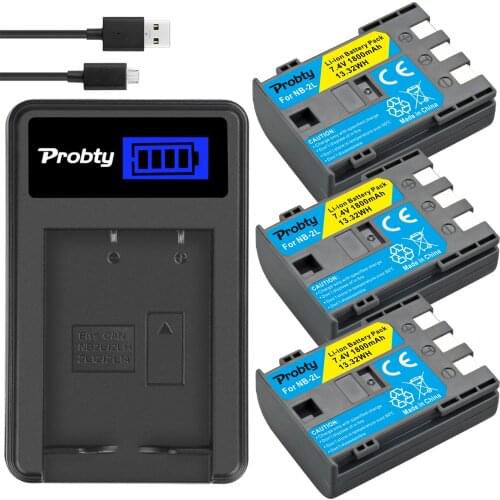3pcs PROBTY NB-2L NB2L Camera Battery + LCD USB Charger for Canon EOS 400D S80 S70 S50 S60 350D G7 G9 Kiss N X Rebel XT XTi