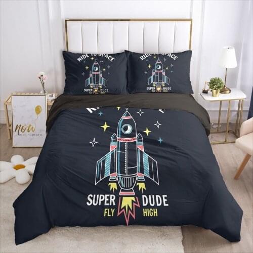 3D Black Bedding Sets Duvet Cover Set Quilt/Comforter/Blanket Cases Pillow case Spaceman Design Double Single size Bed Linen