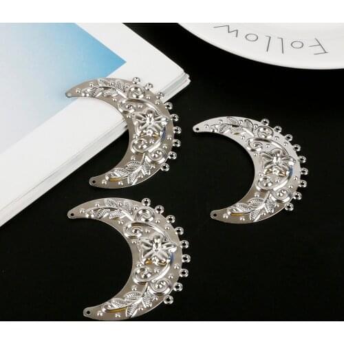 4pcs Rhodium Color Moon Filigree Flower Wraps Connectors Metal Crafts Gift Decoration DIY Jewelry Making