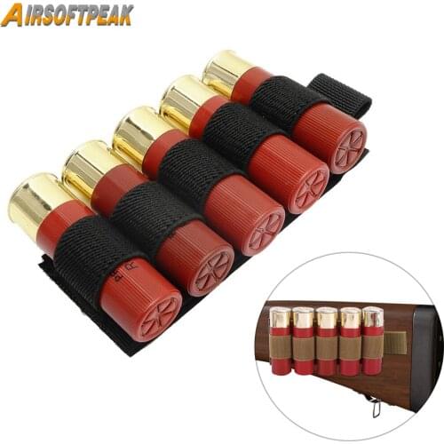 5 Rounds Shotgun Shell Holder 12 20 GA Ammo Carrier Holster Adhesive Buttstock Holder Airsoft Rifle Shotgun Bullet Cartridge
