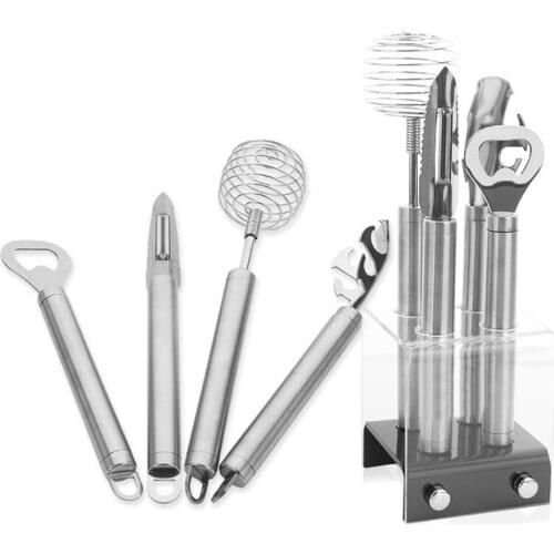 5pcs Kitchengadget Set Stainless Steel Egg Beater Fish Scraper Plate Clip Bottle Opener Acrylic Storage Box Womens Gift Utensil