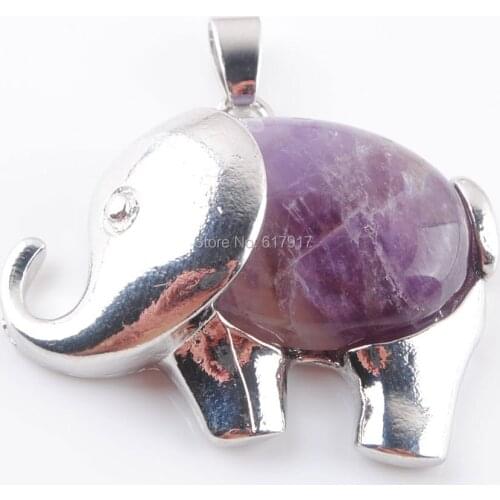 Free Shipping Natural Amethysts Gem Stone Energy Cute Elephant Pendants for Child Jewelry Chakra TN3625