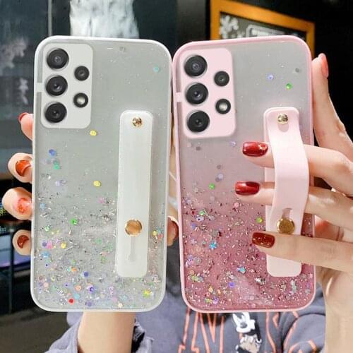 Glitter Wrist Strap Phone Case For Samsung A52 A72 A51 A71 4G S20 S21 Plus Note 10 20 A32 A12 A31 Transparent Holder Back Cover