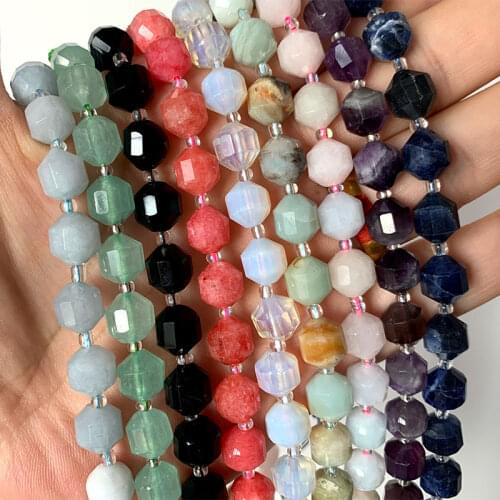 Natural Faceted Stone Beads Round Prismatic Amethysts Amazonite Rhodochrosite For Jewelry Making DIY Bracelet Necklace 10mm