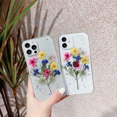 Dried Real Flower Cases For iPhone 11 X XS Max XR Handmade Soft Cover For iPhone 7 8 Plus 12 11 Pro Max Floral Mobile Phone Case