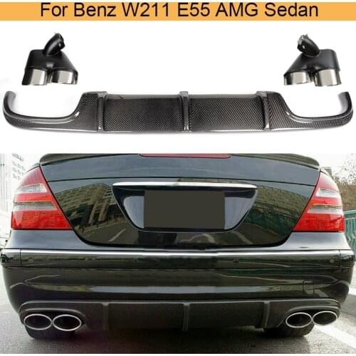 Carbon Fiber Rear Bumper Diffuser Lip for Mercedes Benz W211 E55 AMG Sedan 4 Door 2002-2006 Car Rear Diffuser with Exhaust Tips