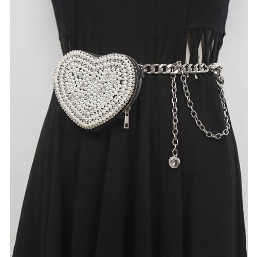 Pu Leather Pearl Mini-bag Chain Long Womens Belt Personality Belts for Women New Fashion Tide All-match Spring Autumn 2021