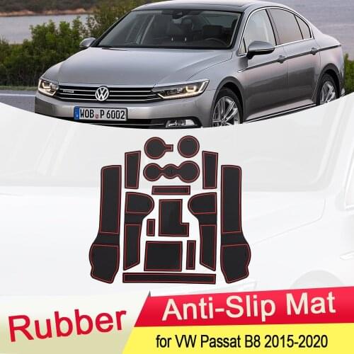 For VW Volkswagen Passat B8 Variant Alltrack GT 2015~2020 Rubber Anti-slip Mat Door Groove Cup pad slot Coaster Car Accessories