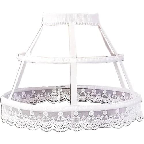 Women Victorian Petticoat 2 Hoops Crinoline Lolita Fishbone Hollow Bird Cage Skirt Embroidery Floral Lace Underskirt