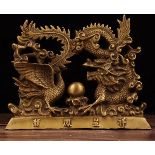 China brass dragon phoenix Chengxiang crafts statue