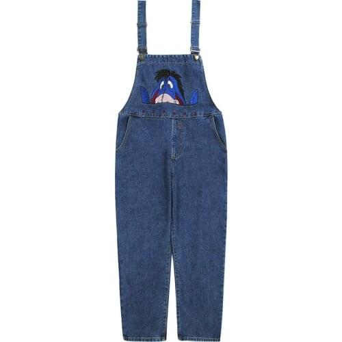 Overall Denim Jumpsuit Women Cartoon Jeans Casual Streetwear Cargo Jeans Bodysuit 2020 Fashion Sweatpants