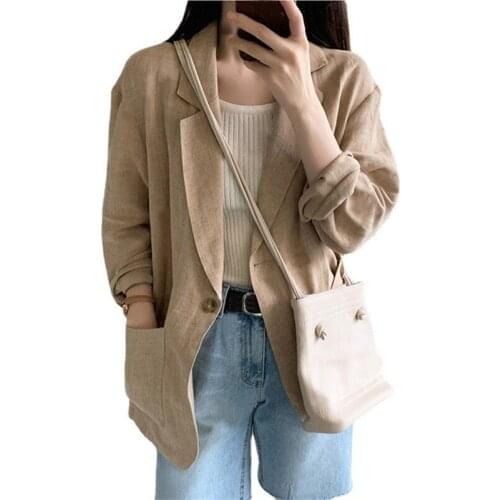 Suit Blazer British Style Casual Cotton Linen Small Suit Jacket Coat Winter Clothes Women Jacket 2021 Fashion Office Lady Coats
