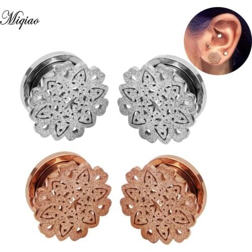 Miqiao 2pcs Explosive New Product Stainless Steel Hollow Frosted Pulley Ear Expansion 6mm-16mm Exquisite Body Piercing Jewelry