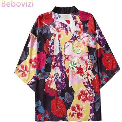 Fashion Black Asian Streetwear Cardigan Women Men Harajuku Haori M-XXL 2021 New Japanese Kimono Cosplay Blouse Yukata Clothes