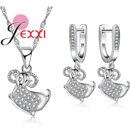 Trendy 925 Sterling Silver Jewellery Set For Women Cute Sheep Crystal Pendant Necklaces Earrings Party Sets