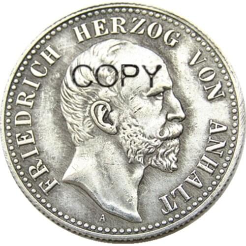 GERMAN ST. Anhalt-Dessau Friedrich I 1896 2 Mark Rare coins Silver Plated Copy coins