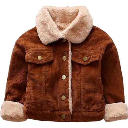 2021New Winter Lamb Wool Coat for Girls Kids Single Breasted Corduroy Jackets for 2 3 4 Years Olds Thicken Fleece Pockets Coats