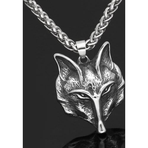 Viking wolf head odin amulet nordic stainless steel necklace