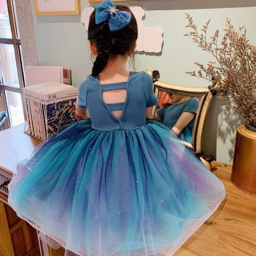 Baby Girl Princess Dress Summer Backless Sweet Clothes Toddler Kid Girls Gradient Dress With Shimmering Mesh Cute Party Outfits