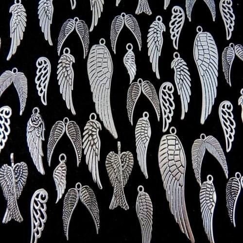 Tibetan Punk Alloy Random Mixed Shape Angel Wing Pendants Charms For Necklace Bracelet Beads Jewelry Findings Bijoux Gift