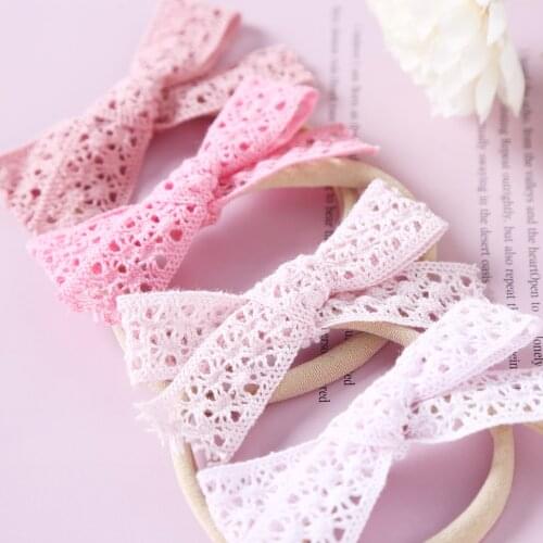 30pc/lot 3" Baby Girls Lace Bow Nylon Headbands Hairpins Hair Accessories For Girls Flower Head Wear Kids Lace Hair Bow Headband