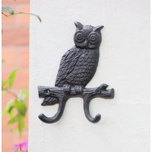 Vintage Black Single Owl On Branch Design Home Garden Wall Decor Cast Iron Hook with Two Hangers