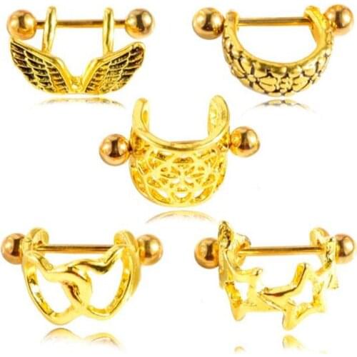 2pcs new stainless steel nipple piercing rings for women gold color Heart nipple piercing bar stud women body piercing jewelry