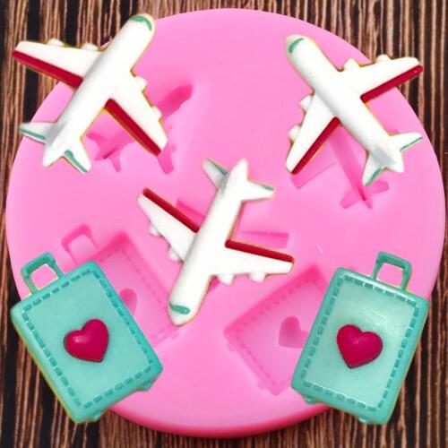Travel Airplane Luggage Silicone Mold DIY Party Cupcake Topper Fondant Cake Decorating Tools Candy Clay Chocolate Gumpaste Molds