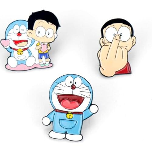 Japan Cartoon Anime Doraemon Enamel Pins Nobita Nobi Metal Enamel Brooches and Pins Lapel Pin Backpack Badge Collar Jewelry-40