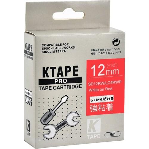 12mm White on Red SD12RW Compatible Epson KingJim Label Printers LC-4RWP Laminated Label Tapes Ribbon LC4RWP for LW-300 400