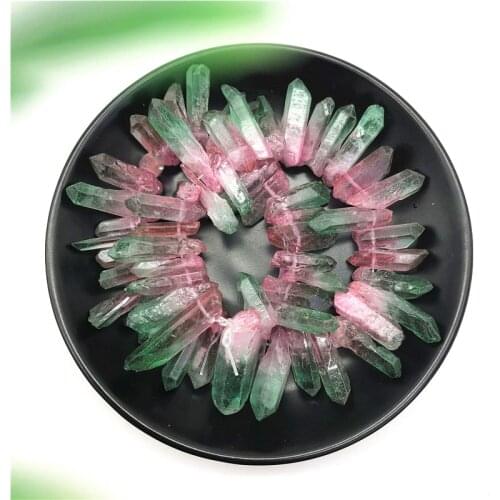 Green and Light Pink Titanium Aura Lemurian Quartz Crystal Point Healing Stone Decor Natural Stones and Minerals