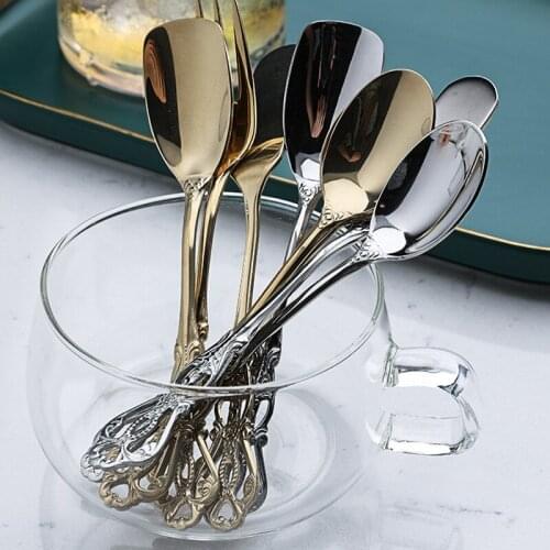 Mirror Polished Hollow Stainless Steel Retro Carved Coffee Spoon Cake Fork Tableware European Style Kitchen Supplies #L