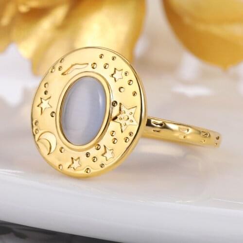 Vintage Round Opal Star Moon Ring For Women Opening Adjustable Rings Fashion Jewelry Ladies Banquet Accessories