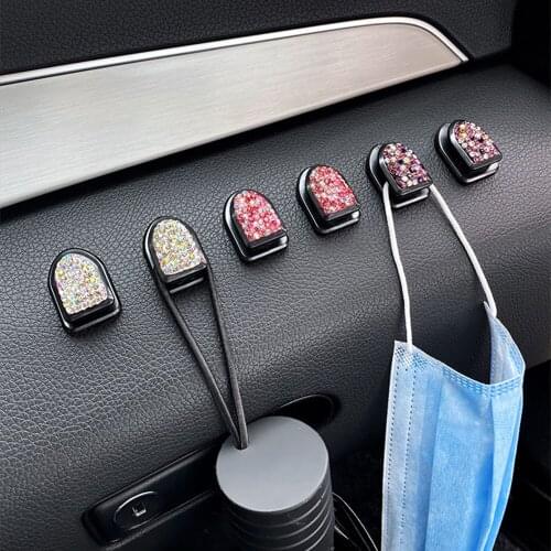 1pcs Creative Mini Bling Car Hooks Crystal Rhinestone Car Mounted Hooks For Groceries Bag Home Wall Decorations Door Hanging