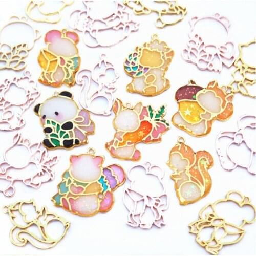 10pcs Rabbit cat squirrel panda goat Metal Frame Pendant Gold Charm Bezel Setting Cabochon Setting UV Resin Charm Jewelry Making