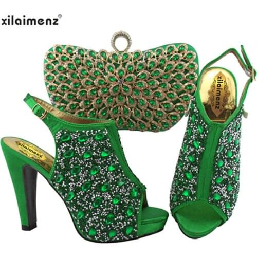 Super High Heels 2019 New Design Italian Shoes and Nice Bag to Match High Quality 12 CM Sandals for Wedding Party with Crystal