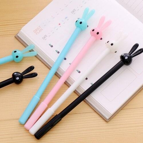 4pcs Big Ear Rabbit Gel Pen Ballpoint 0.5mm Black Ink for Writing Kawaii Stationery Office School Supplies EB072