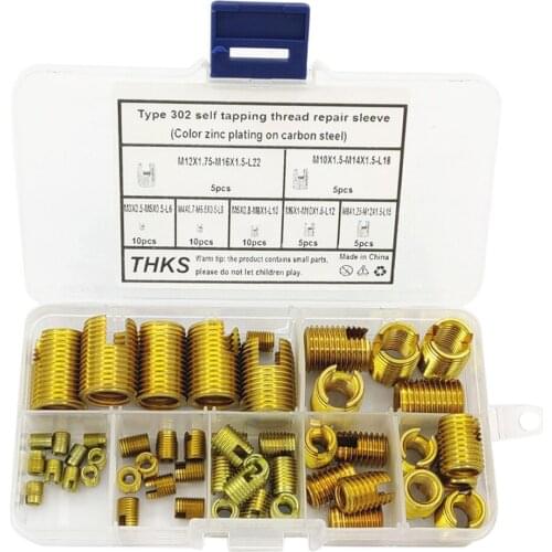 50pcs M3-M12 302 Self Tapping Slotted Thread Insert Carbon Steel Zinc Plated Thread Repair Insert Self Tapping Slotted Screw