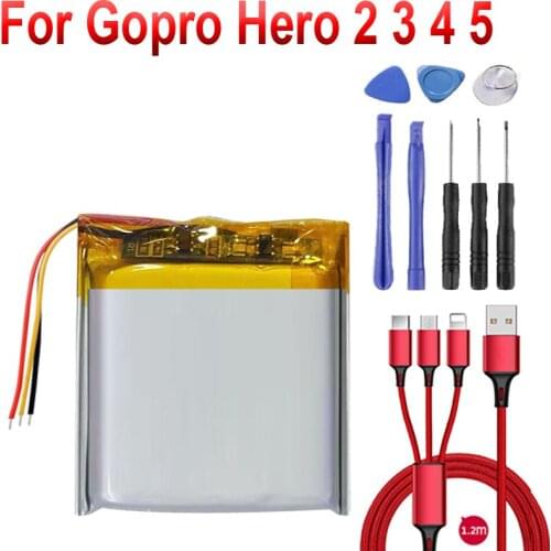 Battery for Gopro Hero 2 3 4 5 6 7 8 9 Remote Control with 3 Lines +USB cable+toolkit