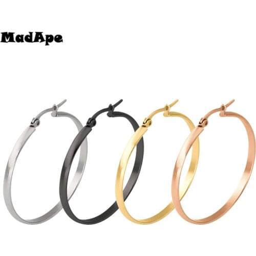 MadApe Anti Allergic Stainless Steel Large Hyperbole Earrings Wide Edge Hoop Earrings Round Circle Earrings Nightclub Jewelry