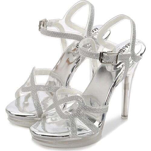 Colours Cross Vamp Buckle Transparent High Heels Shoes Diamonds High Heel Sandals Women Refreshing And Comfortable Sandals