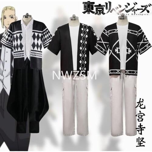 Tokyo Revengers Ryuguji Haori Cosplay Black Shirt Pants Embroidery Uniform Wig Anime Cosplay Costume Halloween Party Outfit