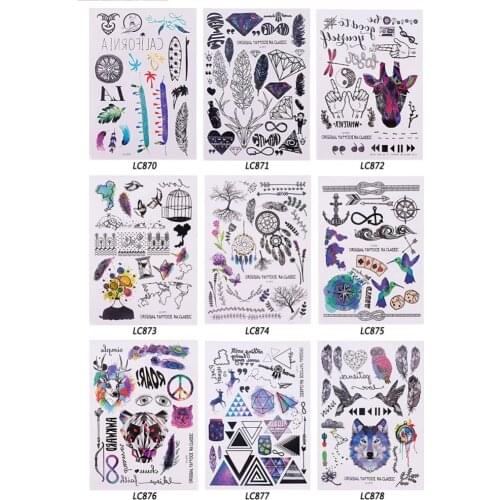 Black Dream Catcher Owl Eye Tatuagem Body Art Temporary Tattoo Sticker Gradient Colorful Feather Bird Tatoo Sticker #265942