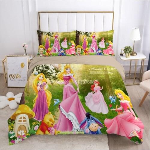 Disney Duvet Cover Bedding Set Rapunzel Cinderella Bell Princess Girls kids Baby Single Twin Pillowcases Bedspread Bedroom Decor