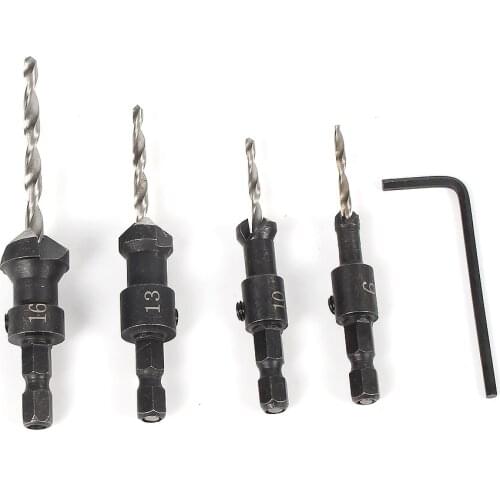 HOEN 4 pcs HSS Counter Sink Bits Wood Countersink Power Tool Bit Set Hex Shank Screw Woodworking Industrial Countersinks Bit
