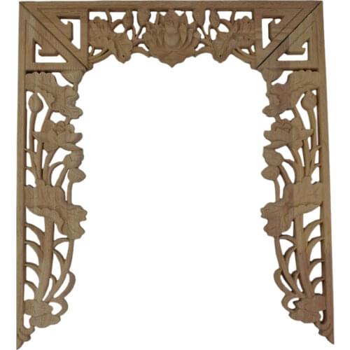 Chinese Niches Lotus Floral Wood Carved Corner Applique Wooden Carving Decal Furniture Decor Crafts Figurines Antique Home Decor