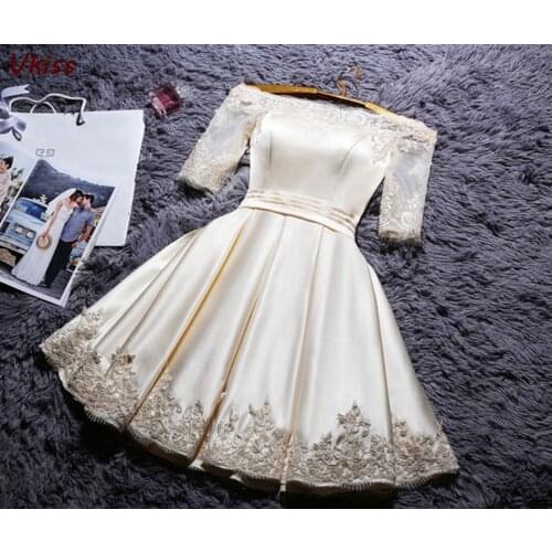 2020 Ivory Off Shoulder Homecoming Dress Boat Neck Half Sleeves Cocktail Dresses Satin Elegant Women Graduation Short Prom Gowns